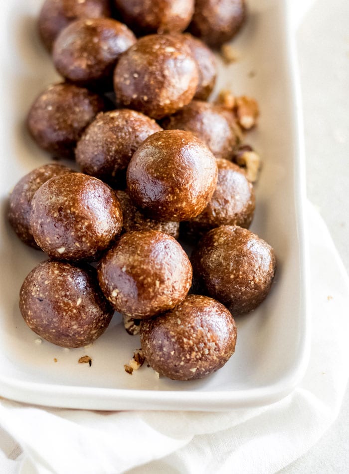 Large tray of raw energy balls.