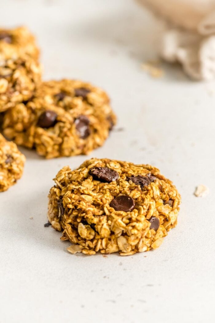Close up of a pumpkin chocolate chip cookie.