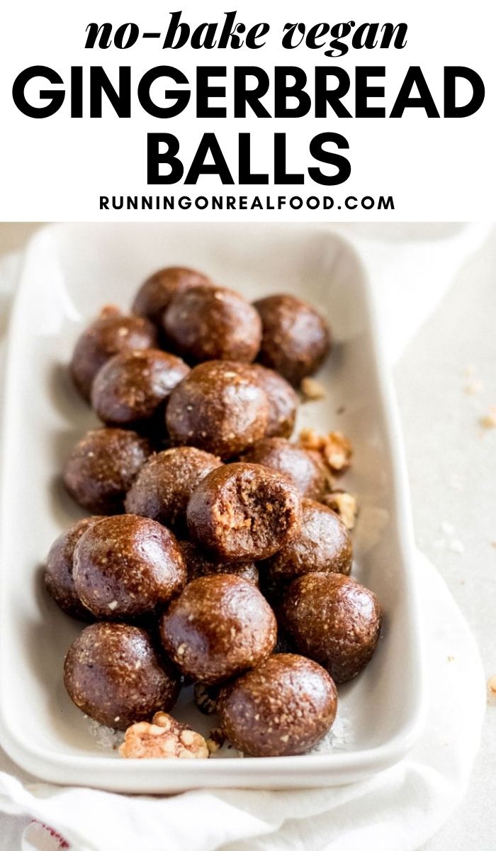 Pinterest graphic with an image and text for gingerbread balls.