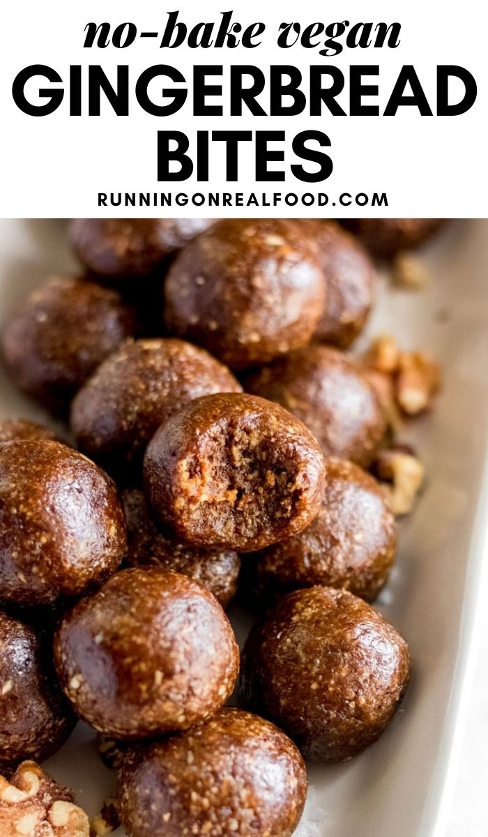 Pinterest graphic with an image and text for gingerbread balls.