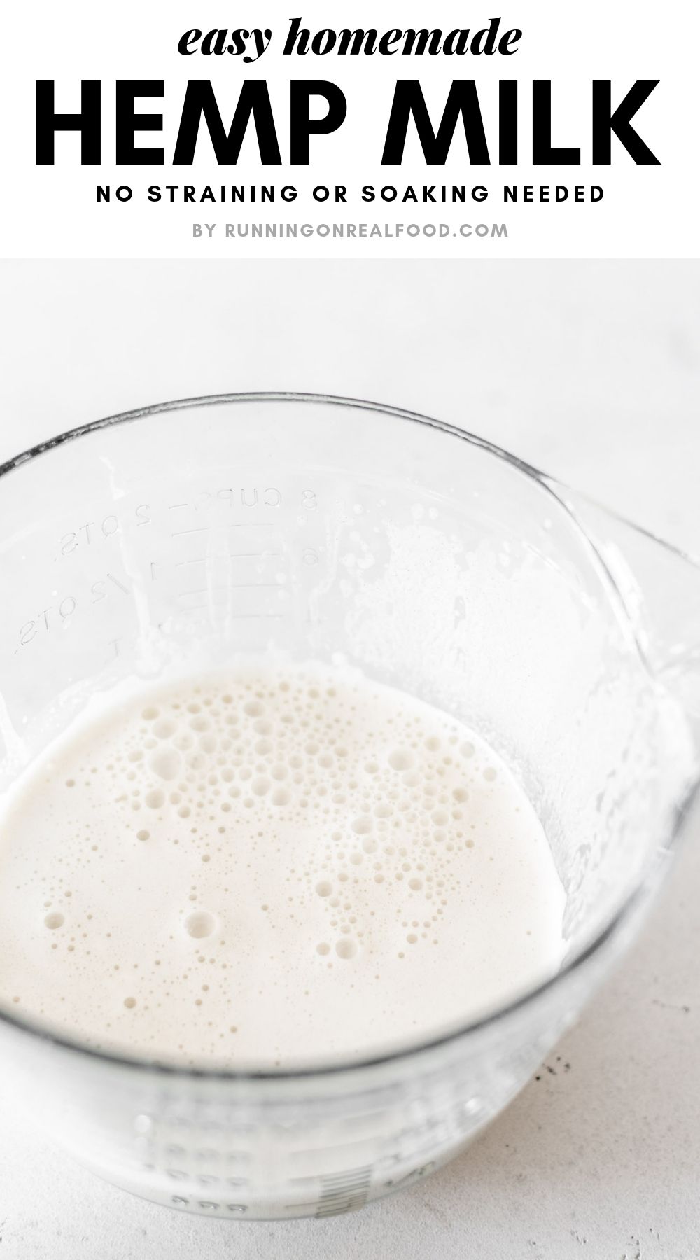Pinterest image for homemade hemp seed milk.