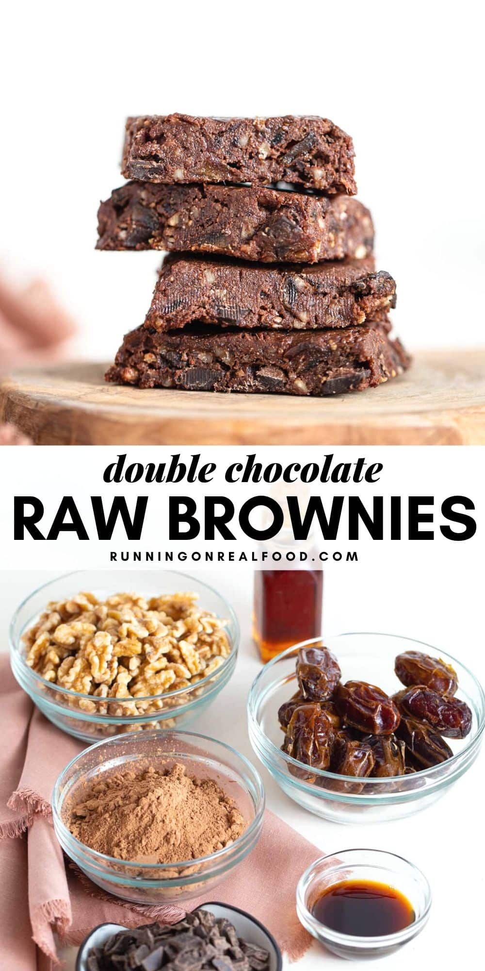 Pinterest graphic with an image and text for no-bake vegan brownies.