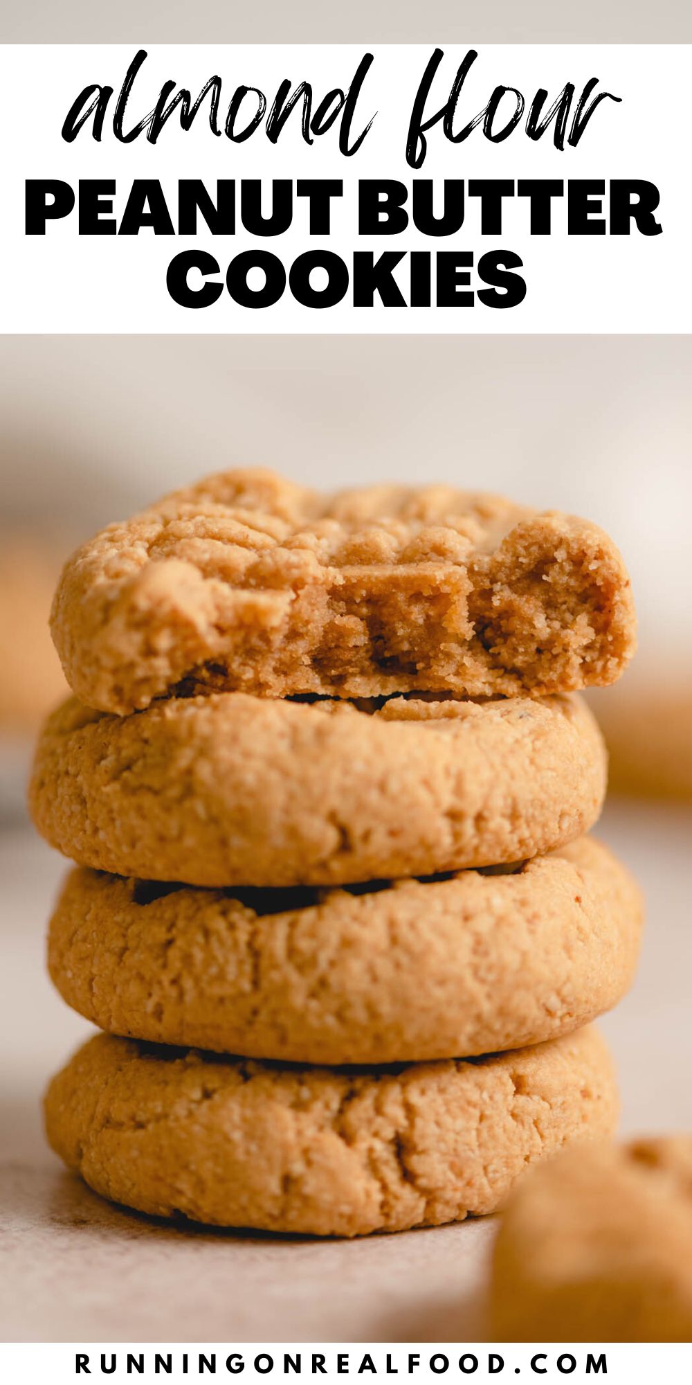 Pinterest graphic for almond flour peanut butter cookies with an image of the cookies and a stylized text title.